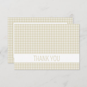 Beige and White Gingham Plaid Personalised Thank You Card