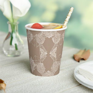 Beige and white patterns AI art Paper Cups
