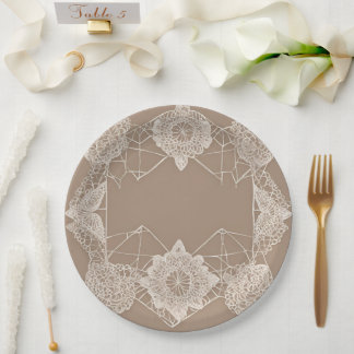 Beige and white patterns AI art  Paper Plate
