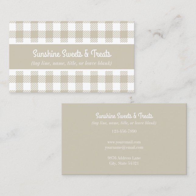 Beige and White Plaid Bakery Business Card (Front/Back)