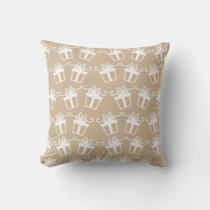 Beige and White Presents Christmas Pillow