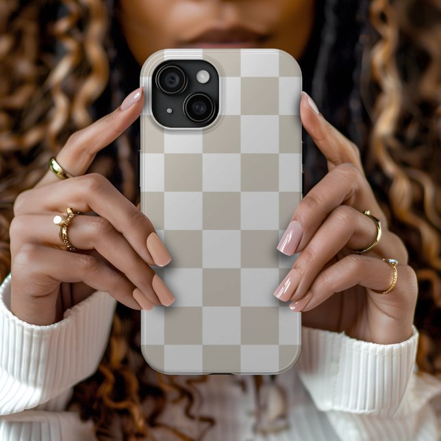 Beige and White Retro Check Case-Mate iPhone Case (Creator Uploaded)