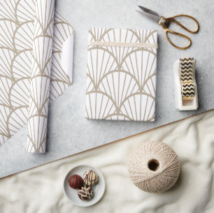 Beige And White Scallop Pattern Wrapping Paper