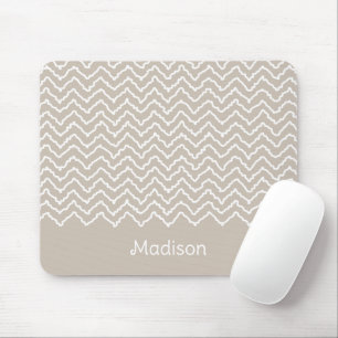 Beige And White Squiggly Chevron Zigzag Pattern Mouse Pad