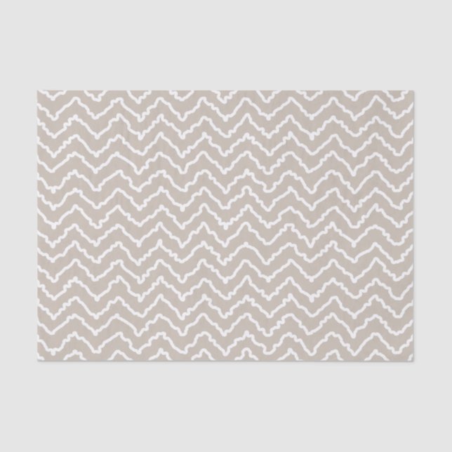 Beige And White Squiggly Chevron Zigzag Pattern Tissue Paper (Front)