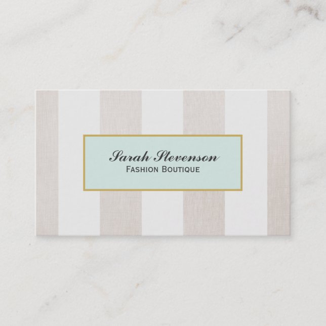 Beige and White Stripes Boutique Business Card (Front)