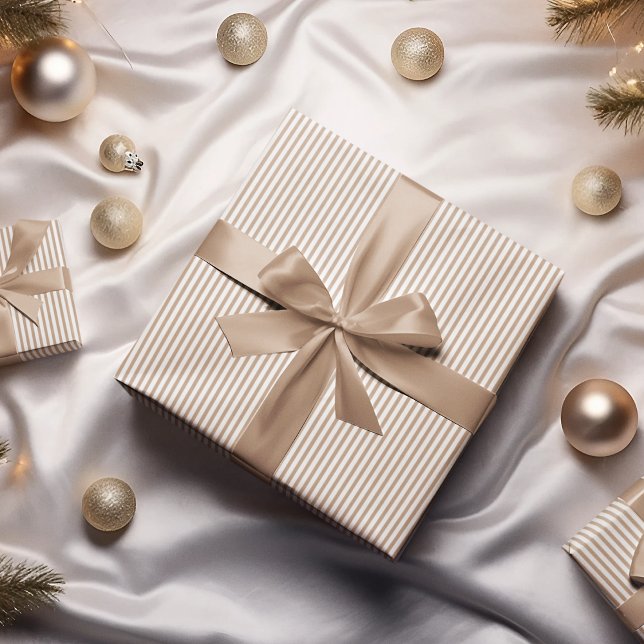 Beige and White Stripes Pattern Wrapping Paper (Elegant Beige Gender Neutral Gift Wrap for any Occasion. Simple and Elegant for Her or For Him.)