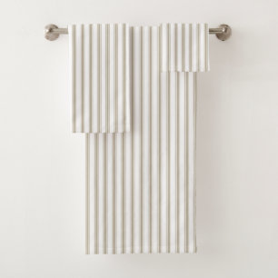 Beige and White Ticking Stripe  Bath Towel Set