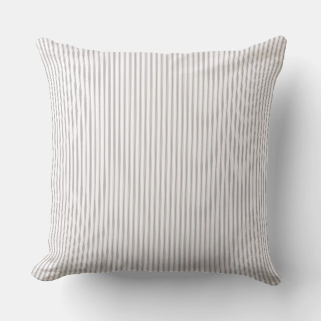 Beige and White Ticking Stripe Cushion (Front)