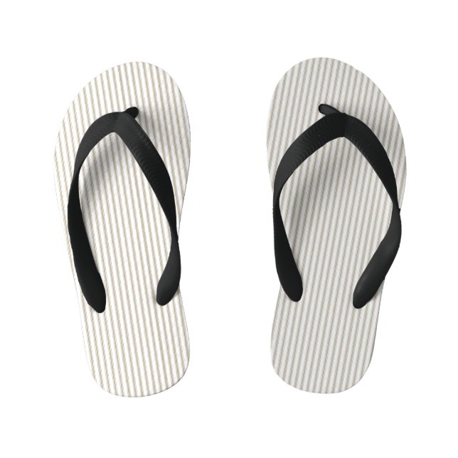 Beige and White Ticking Stripe  Kid's Jandals (Footbed)