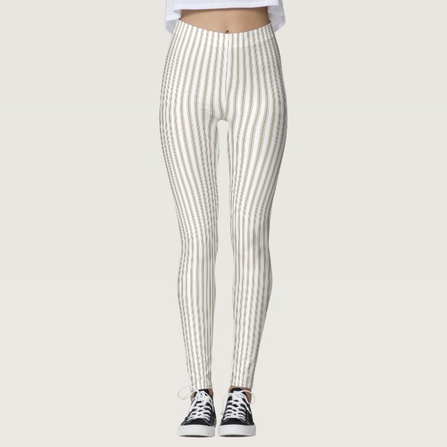 Beige and White Ticking Stripe  Leggings (Front)