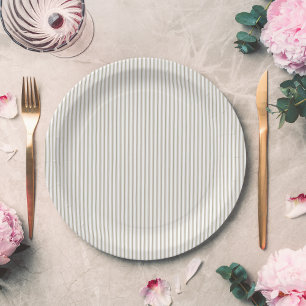 Beige and White Ticking Stripe  Paper Plate