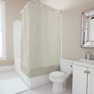 Beige and White Ticking Stripe Shower Curtain
