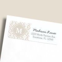 Beige and White Trendy Damask Custom Monogram