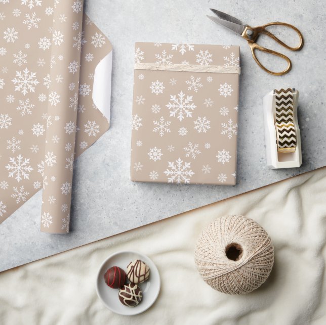 Beige And White Winter Snowflake Pattern Wrapping Paper (Crafts)
