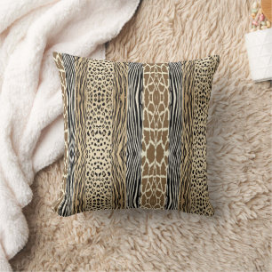 Beige Animal Embossed Printed Zebra Stripe Pillow