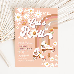 Beige ANY AGE Let's Roll Retro Groovy Birthday Invitation