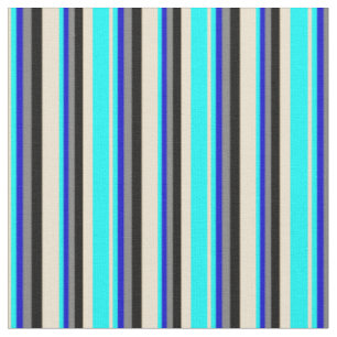 Beige, Aqua, Blue, Grey, and Black Coloured Lines Fabric