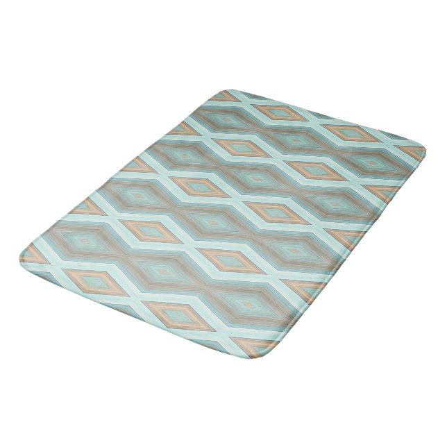 Beige Aqua Turquoise Mint Green Squares Art Bath Mat (Angled)