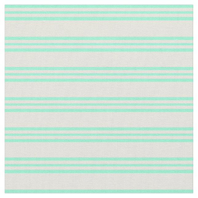 Beige & Aquamarine Lines Pattern Fabric (Close Up)