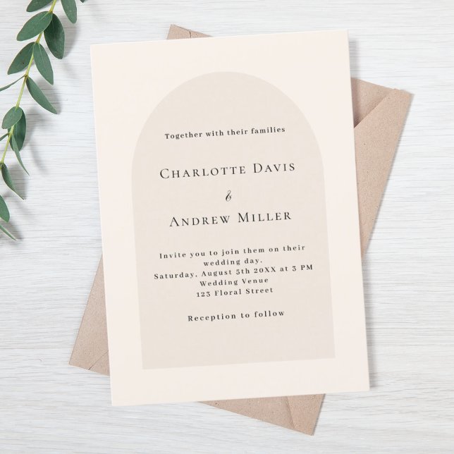 Beige arch simple elegant wedding invitation (Creator Uploaded)