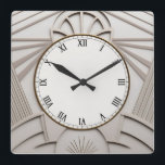 Beige Art Deco Clock - Stylish Abstract Lines<br><div class="desc">"art deco clock",  "art nouveau clock",  "white cream light beige",  "1920s geometric symmetrical lines",  "stylish sophisticated 1920 style",  "smart grey grey luxury",  "retro vintage luxurious antique",   "elegant line pattern design",  "glamourous glam square clock",  "classy classic neutral glamour"</div>
