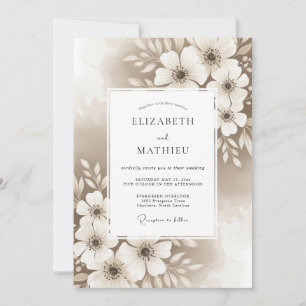 Beige Artistic Floral Flourish Wedding Invitation