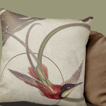 Beige Artistic Hummingbird Design | Green Cushion<br><div class="desc">Stylish throw pillow features an artistic design in a beige and taupe colour palette with red and green. An artistic design with a beautiful hummingbird as the focal point with red and green accents on a neutral abstract background with an earthy green and gold geometric circle composition. This elegant design...</div>
