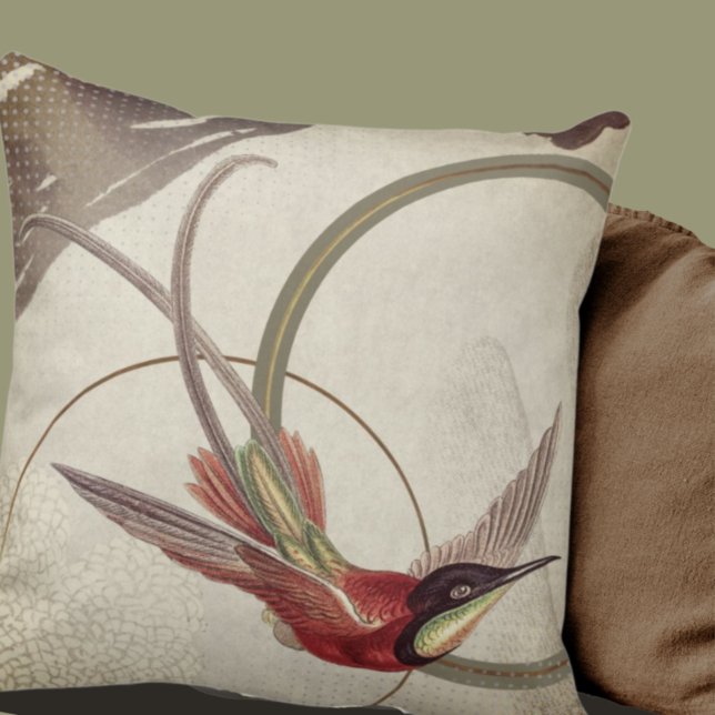 Beige Artistic Hummingbird Design | Green Cushion (Creator Uploaded)