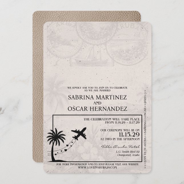 Beige Aruba Passport Wedding Invitation (Front/Back)