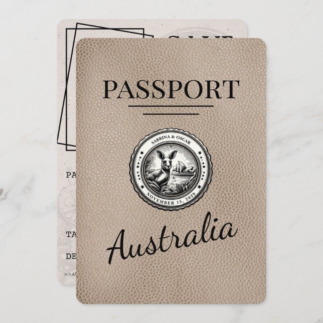 Beige Australia Passport Save The Date (Front/Back)