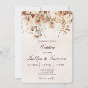 Beige, Autumn Floral Wedding Invitation
