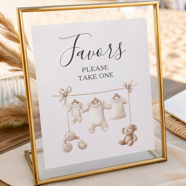 Beige Baby Clothes And Toys Baby Shower Favors Poster (Creator Uploaded)