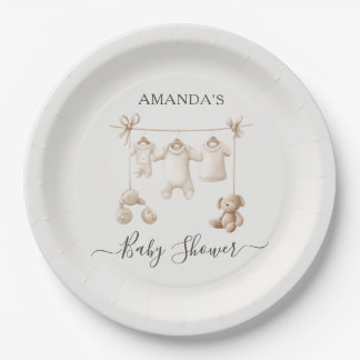 Beige Baby Clothes And Toys Baby Shower Paper Plate