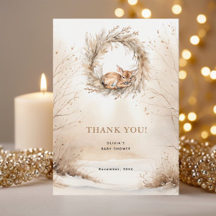Beige Baby Deer Snow Baby Shower Thank You Card