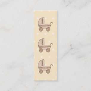 Beige Baby Pram. On spotty background. Mini Business Card