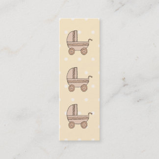 Beige Baby Pram. On spotty background. Mini Business Card