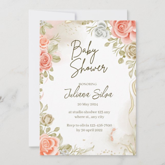 beige baby shower floral Flat Announcement Card (Front)