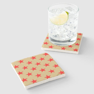 Beige Background And Red Stars Stone Coaster