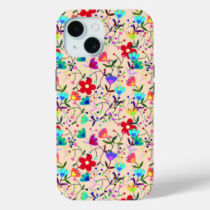 Beige Background Colourful Floral Pattern iPhone 15 Case