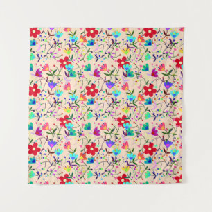 Beige Background Colourful Floral Pattern Tapestry
