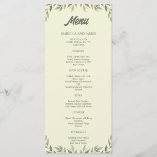 Beige Background Greenery Elegant Wedding Menu