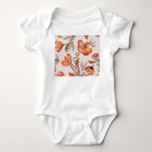 Beige Background Poppies Watercolor Pattern Baby Bodysuit