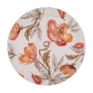 Beige Background Poppies Watercolor Pattern Cutting Board