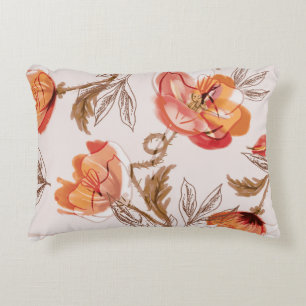 Beige Background Poppies Watercolor Pattern Decorative Cushion