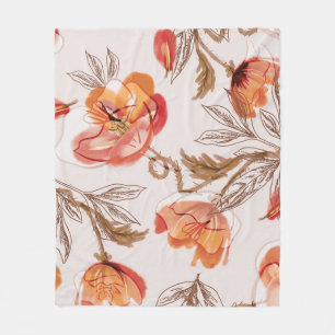 Beige Background Poppies Watercolor Pattern Fleece Blanket