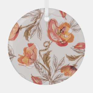 Beige Background Poppies Watercolor Pattern Glass Tree Decoration