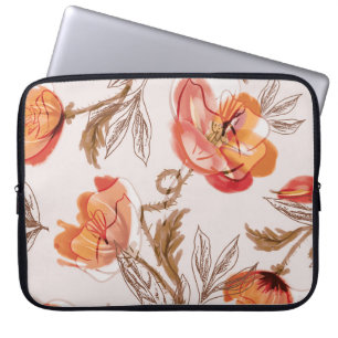Beige Background Poppies Watercolor Pattern Laptop Sleeve