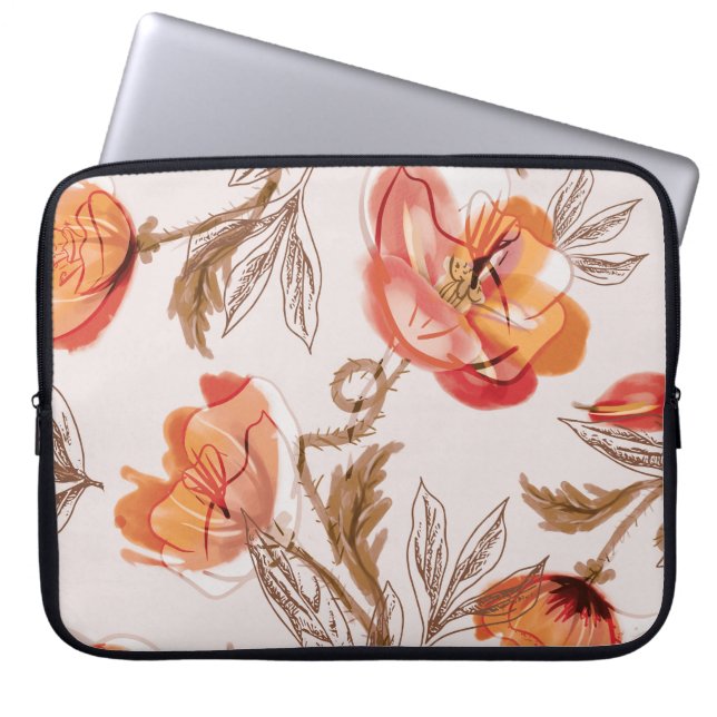 Beige Background Poppies Watercolor Pattern Laptop Sleeve (Front)
