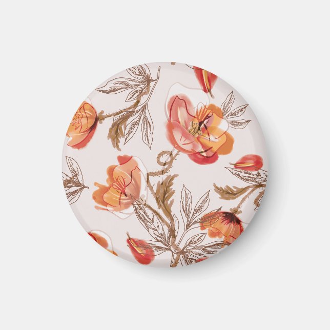 Beige Background Poppies Watercolor Pattern Magnet (Front)